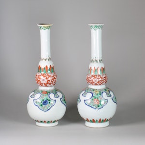 Pair of Chinese famille verte double gourd bottle vases