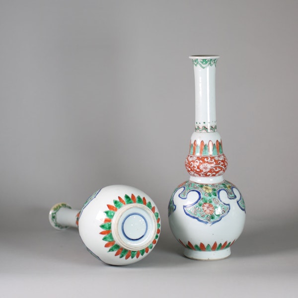 Pair of Chinese famille verte double gourd bottle vases - image 4