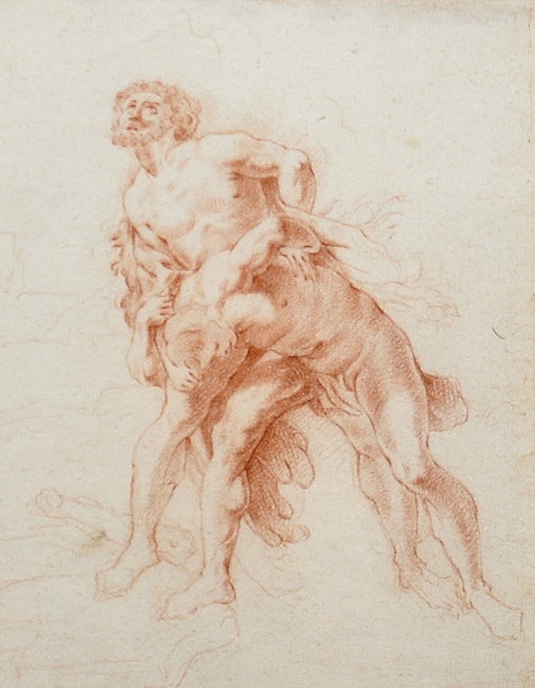 17th.Century French School Red Chalk Drawing Hercules Wrestling Antaeus - image 1