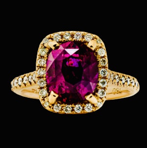 18K Yellow Gold 4.02ct Natural Ruby and 0.33ct Diamond Ring