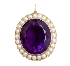 A Large Amethyst and Natural Pearl Pendant