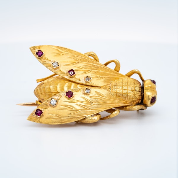 French ruby diamond fine gold fly brooch - image 2