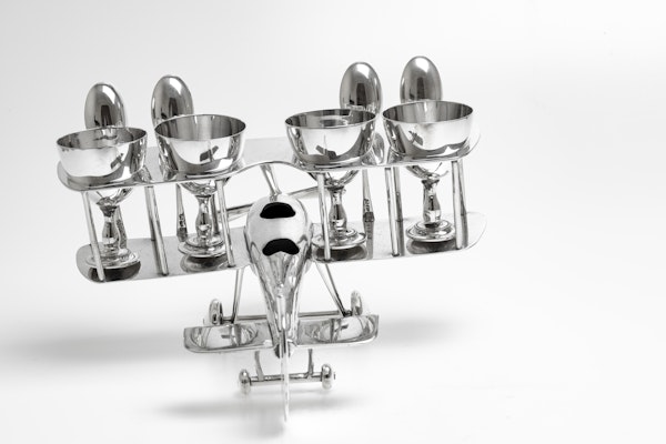 Fabulous Silver Plated Novelty Egg Cup holder in the shape of a biplane - image 3