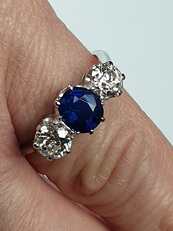 Sapphire and Diamond Three Stone Diamond Engagement Ring  DBGEMS - image 2