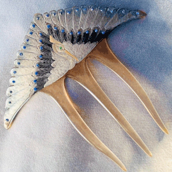 An Art Deco Blue Angel Bird Hair Comb - image 1