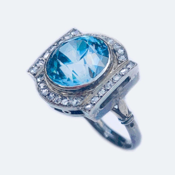 A Diamond and Blue Zircon Silver Ring - image 1