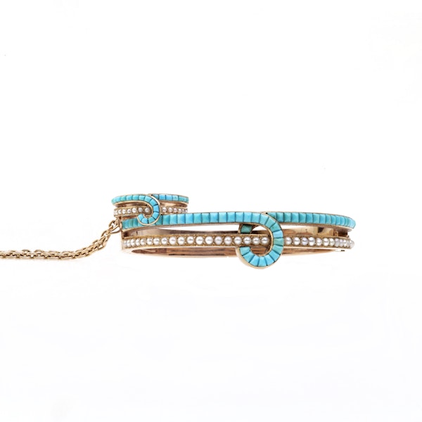 A French Turquoise and Pearl Gold Bracelet and Ring - image 3