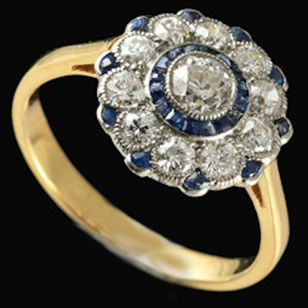 MM6490r Sapphire diamond cluster ring gold platinum set 1920c - image 2