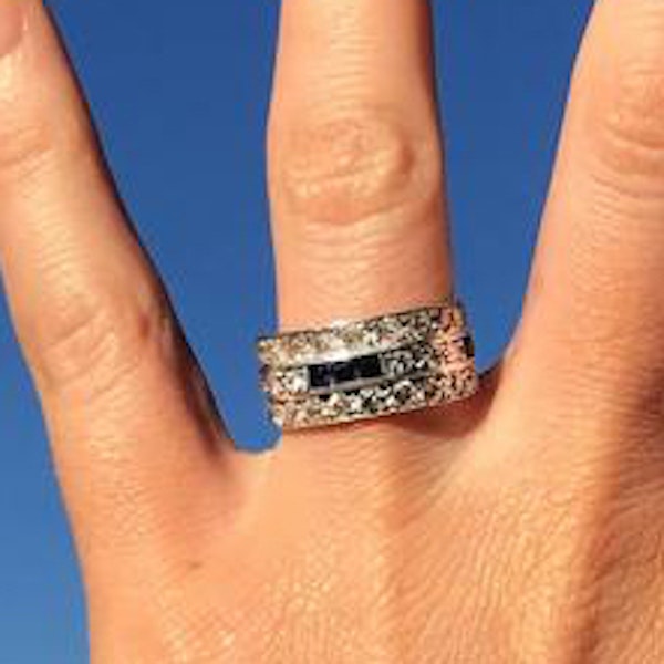 A Deco Diamond Sapphire Ring - image 3