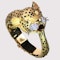 A Gold Enamel Diamond & Ruby Leopard Bangle - image 7