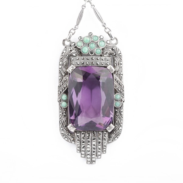 An Amethyst Marcasite Amazonite Pendant by Theodor Fahrner - image 2