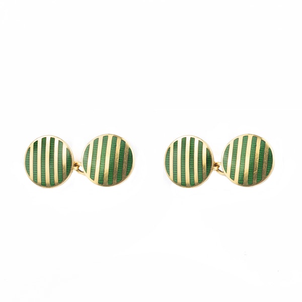A Pair of Gold and Green Enamel Stripe Cufflinks - image 1