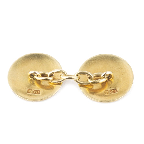 A Pair of Gold and Green Enamel Stripe Cufflinks - image 2