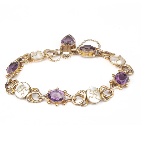 A Gold Amethyst Mother of Pearl Bracelet - image 1