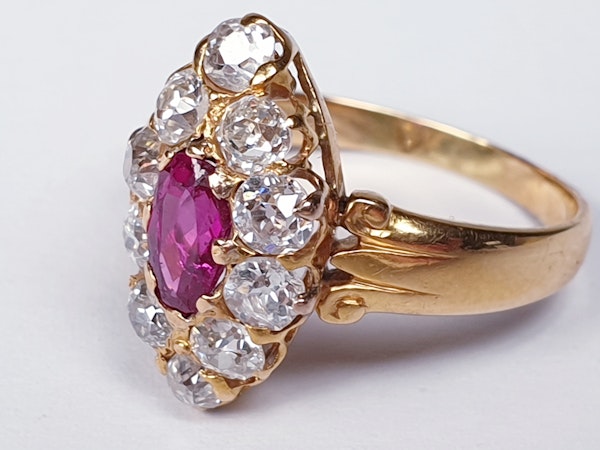 Burmese Ruby and Old Cut Diamond Marquise Shaped Ring  DBGEMS - image 2