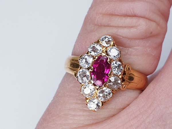 Burmese Ruby and Old Cut Diamond Marquise Shaped Ring  DBGEMS - image 3