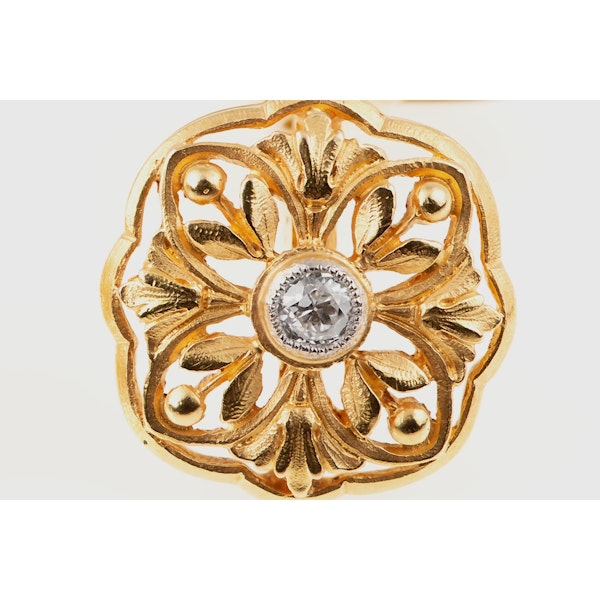 Art Nouveau Cufflinks Single Sided in 18 Karat Gold Floral Openwork & Central Diamond, French circa 1890. - image 2