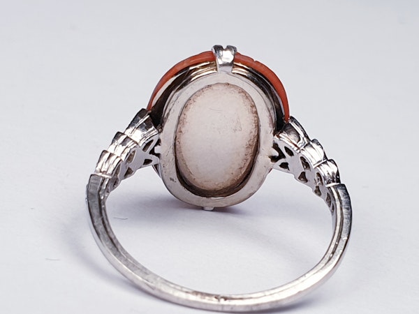 Art Deco Coral & Diamond Ring  DBGEMS - image 3