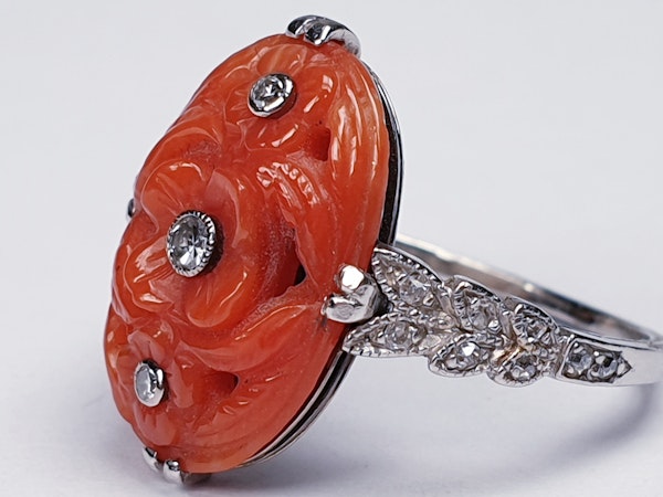 Art Deco Coral & Diamond Ring  DBGEMS - image 5