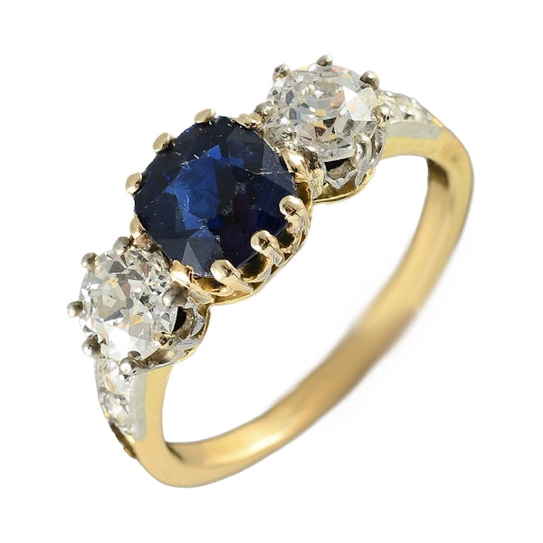MM6497r Victorian sapphire diamond yellow gold three stone ring - image 1