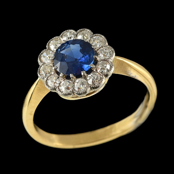 MM6372r platinum gold sapphire diamond cluster ring 1910/20c - image 2