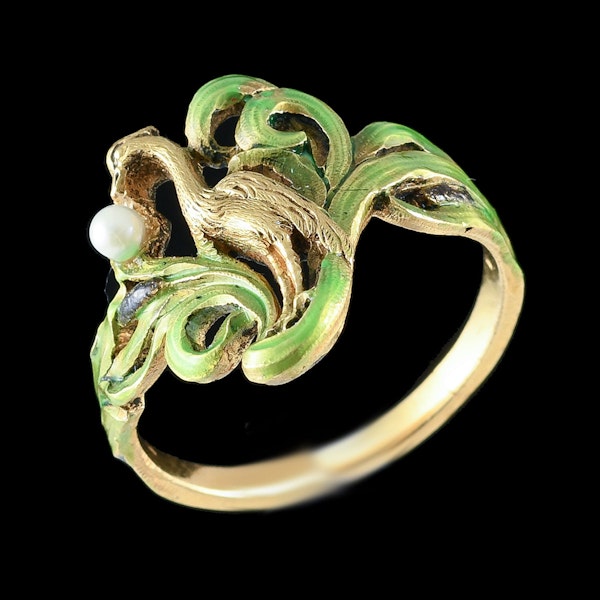 MM6442r Art Nouveau enamel  gold pearl ring 1900c - image 1