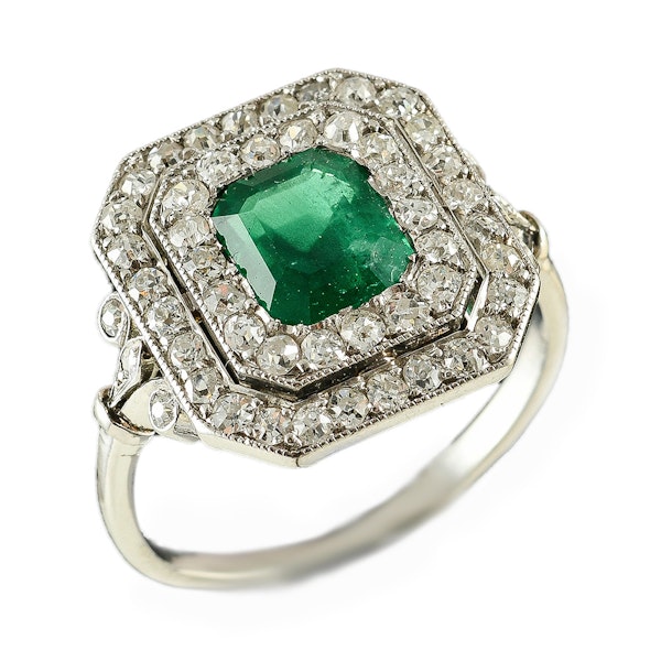MM6014r Emerald diamond Edwardian French platinum ring 1910c - image 1