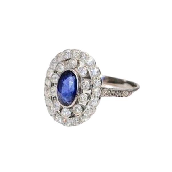 An Oval Sapphire Diamond Platinum Ring - image 2