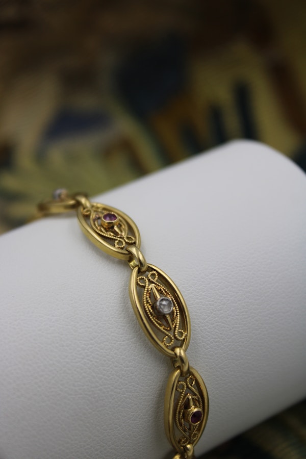 A Belle Epoque Diamond and Ruby Gold Bracelet set in 18ct Gold & Platinum, French, Circa 1900 - image 1
