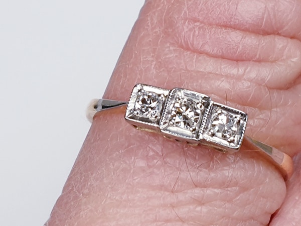 Edwardian Three Stone Diamond Ring  DBGEMS - image 4