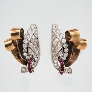 Diamond and ruby wing shape 2 colour gold earrings