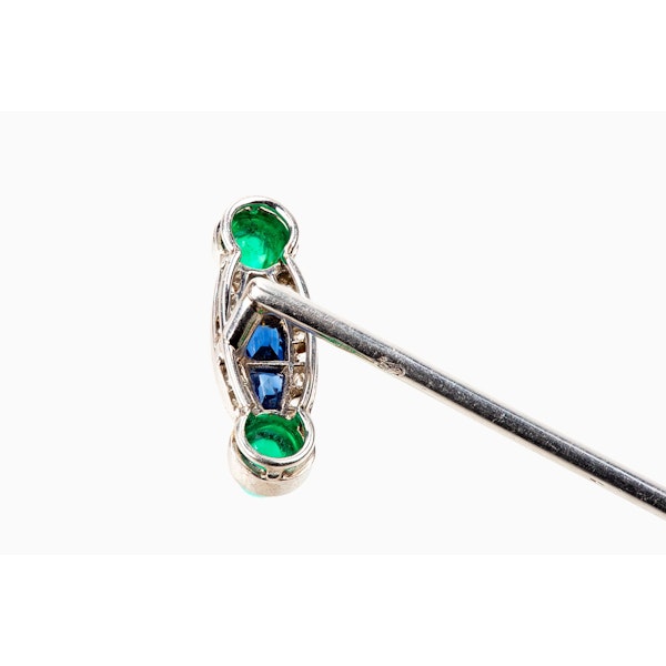 Antique Tie Pin in Platinum with Emeralds, Sapphires and Diamonds, French circa 1900. - image 3
