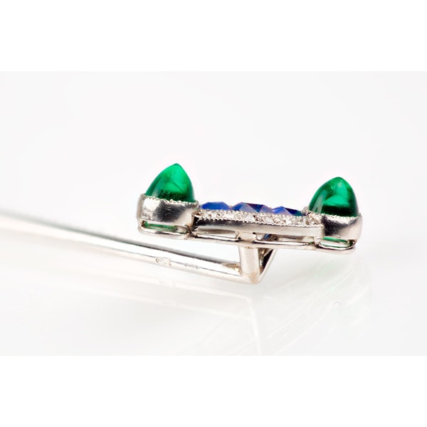 Antique Tie Pin in Platinum with Emeralds, Sapphires and Diamonds, French circa 1900. - image 2