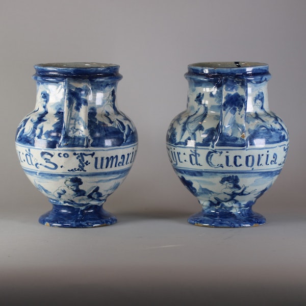 Pair of Italian tin-glazed earthenware Savona wet drug jars, c.1730 - image 1