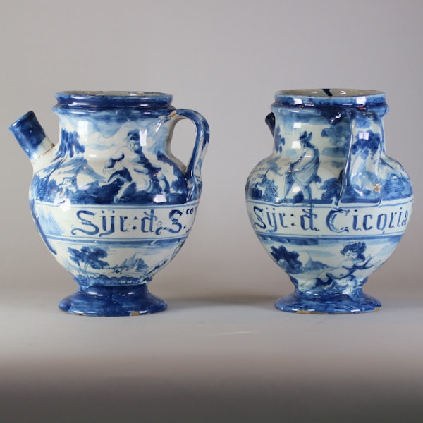 Pair of Italian tin-glazed earthenware Savona wet drug jars, c.1730 - image 5