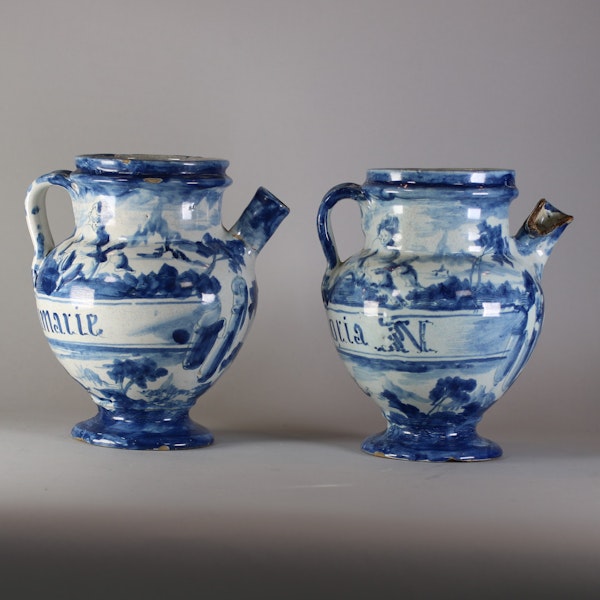 Pair of Italian tin-glazed earthenware Savona wet drug jars, c.1730 - image 4
