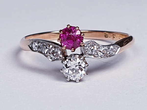 Edwardian Ruby and Diamond Cross Over Ring  DBGEMS - image 1