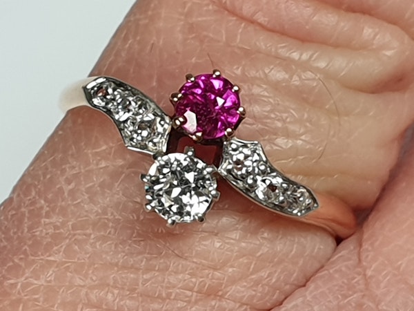 Edwardian Ruby and Diamond Cross Over Ring  DBGEMS - image 6