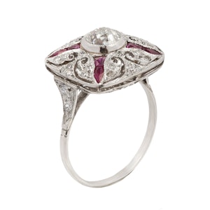 Art Deco Platinum, Ruby & Diamond Ring