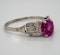 Vintage, Platinum 2.90ct Natural Pink Sapphire and 0.35ct Diamond Ring - image 2