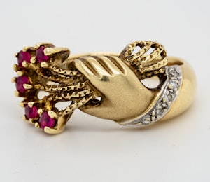 1920-s, yellow gold Natural Ruby and Diamond Ring