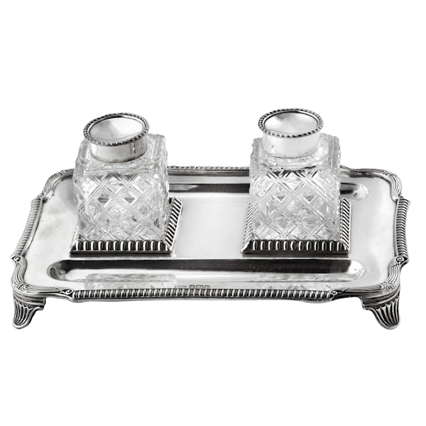 Pair of English Silver and Cut Glass Ink Wells on Stand, Sheffield 1907 - image 5