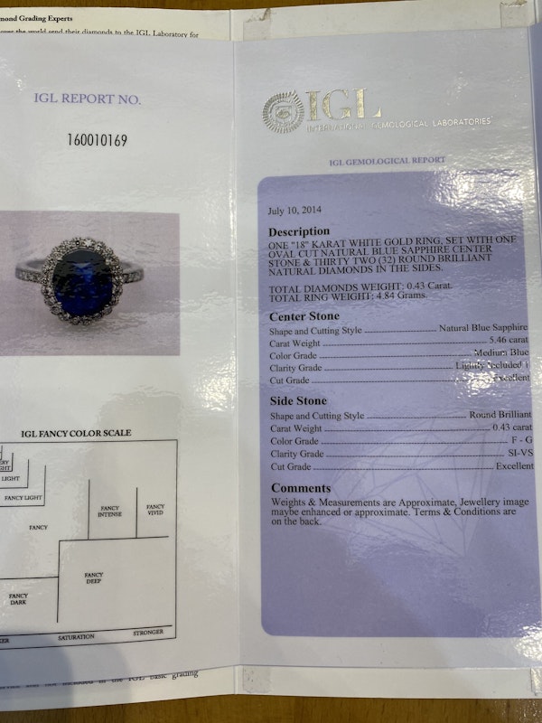 18K white gold 5.46ct Natural Blue Sapphire and Diamond Ring - image 4