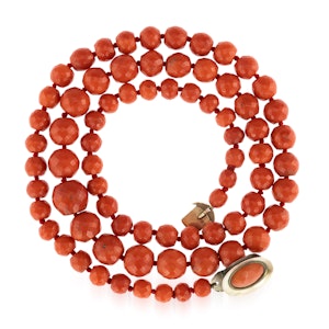 A rare row of large C19 th Mediterranean coral beads