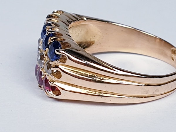 Antique three row sapphire diamond and ruby ring  DBGEMS - image 4