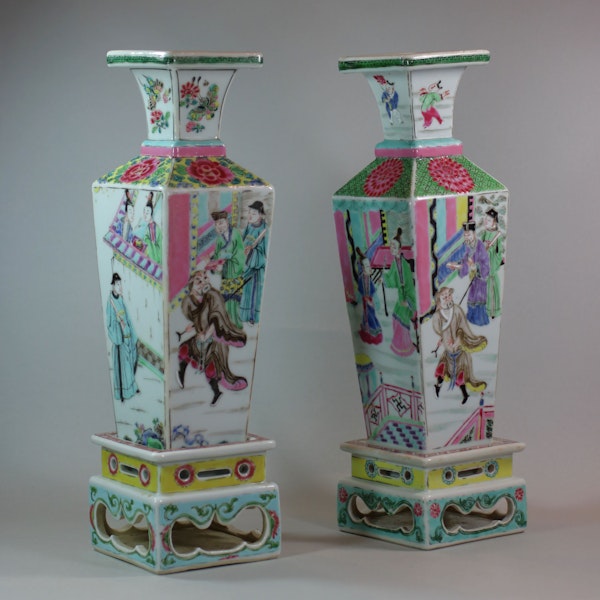 Rare near pair of Chinese famille rose vases and stands, Yongzheng (1723-35) - image 7