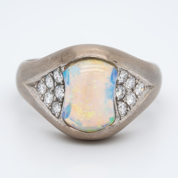 Shaped opal and diamond cluster ring - image 1