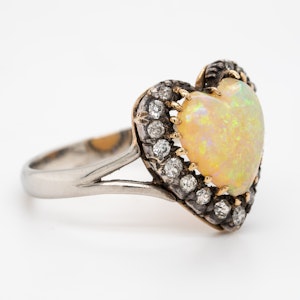 Heart shaped opal and diamond cluster ring
