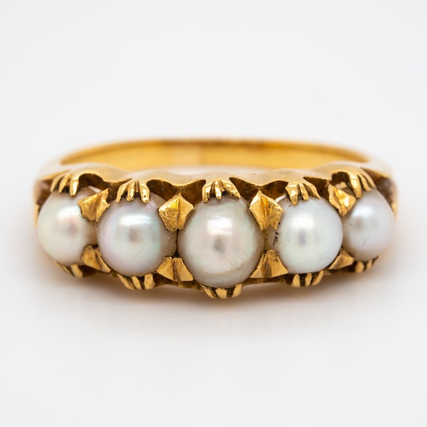 24 ct gold natural pearl 5 stone half hoop ring - image 1