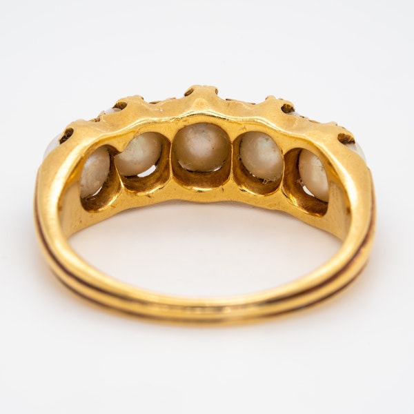 24 ct gold natural pearl 5 stone half hoop ring - image 4